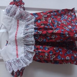 Floral Red Dress with Lace Details